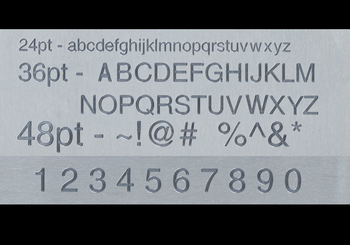 Helvetica engraving font (not to scale)