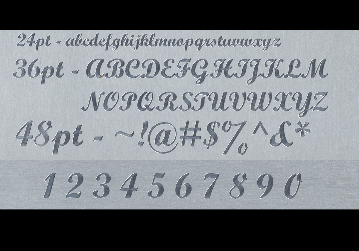 Script Bold MT engraving font (not to scale)